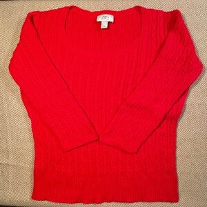 LOFT Cable Knit 3/4 Sleeve Sweater -coral